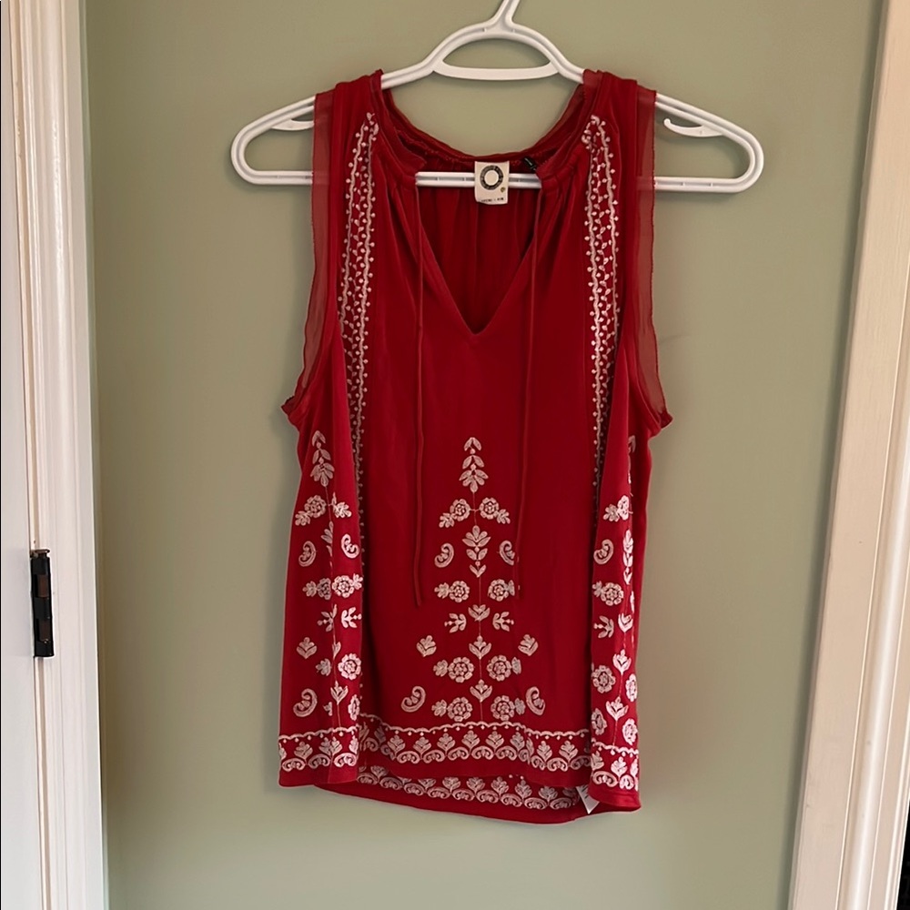 Anthropologie Red Embellished Sleeveless Tank Top